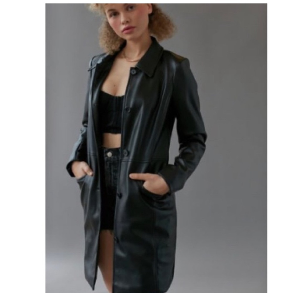 urban outfitters leather trench coat